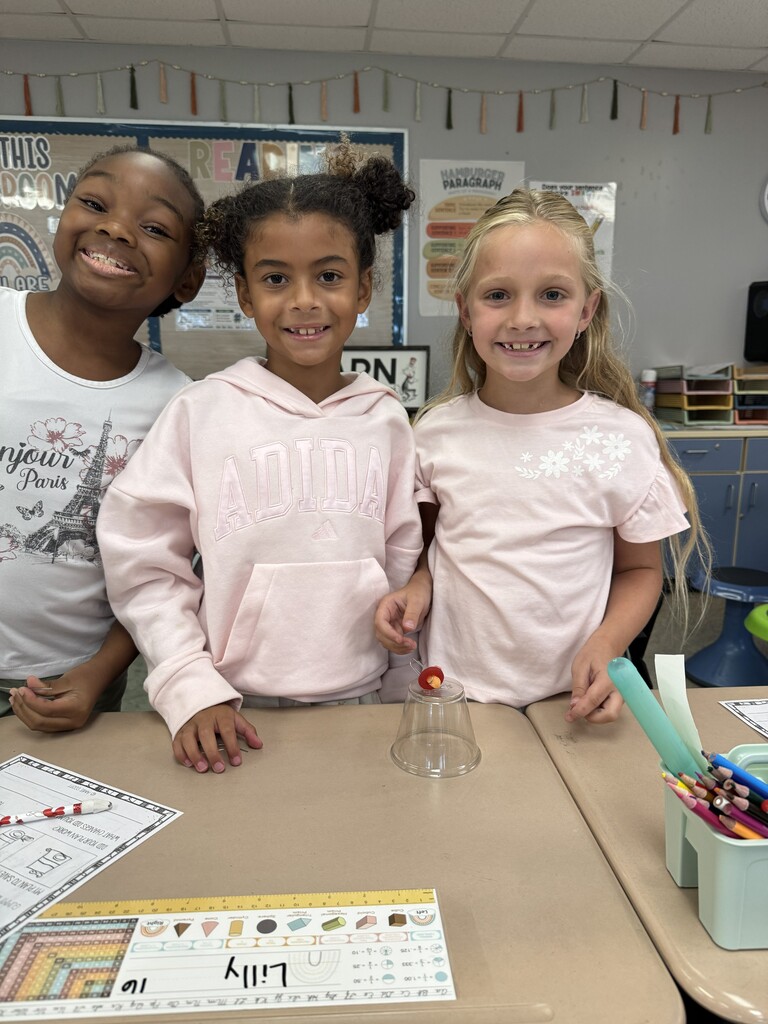 Students work to use a paperclip to pull a gummy worm through a life saver.
