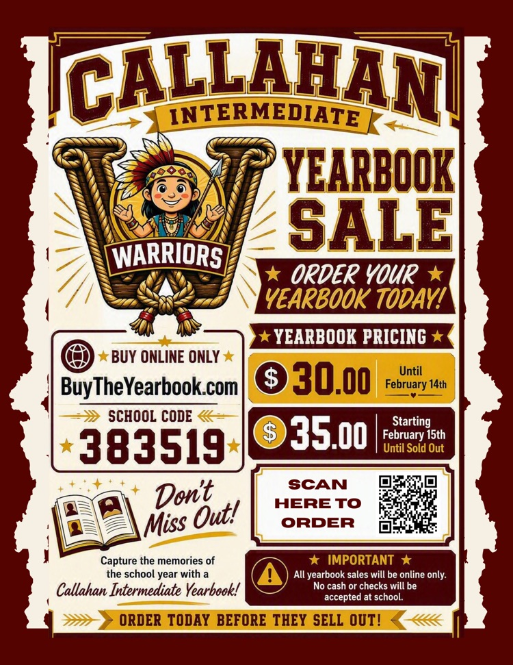 warrior yearbook for sell for $30 now and $35 after Feb 14