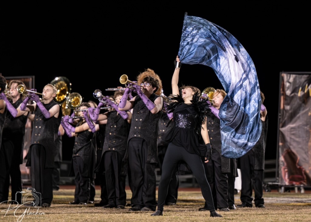 YHS Band performing with color guard