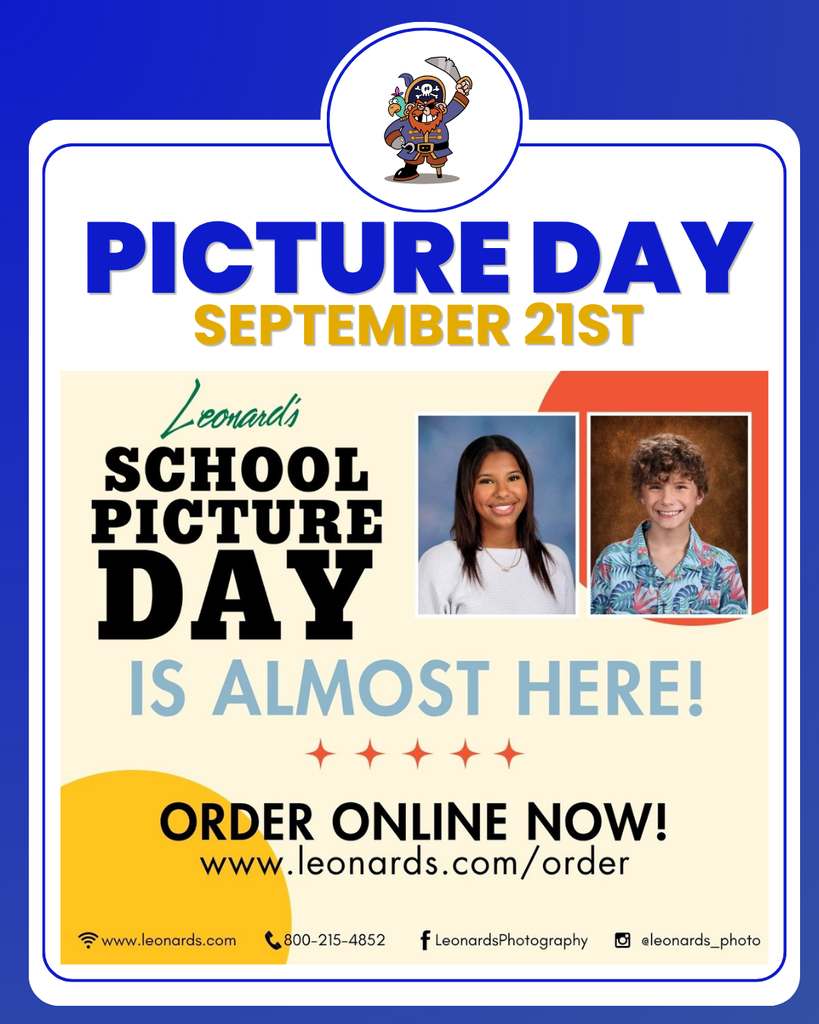 Picture Day flyer showing  they are  on 9/21 and to order from leonards.com/order to receive pictures