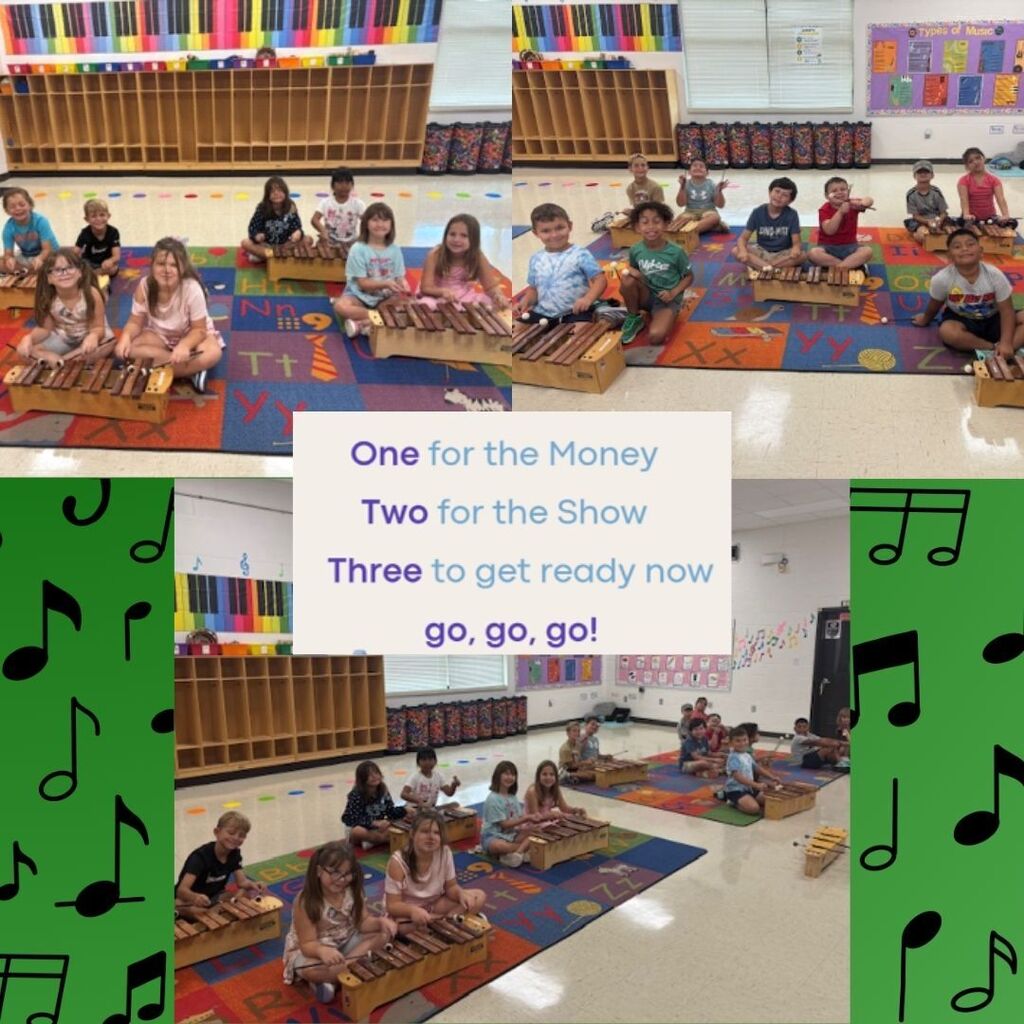 Second-grade students practice playing xylophones during music class, learning how to hold their mallets, tap the instruments correctly, and create sounds and improvised melodies.