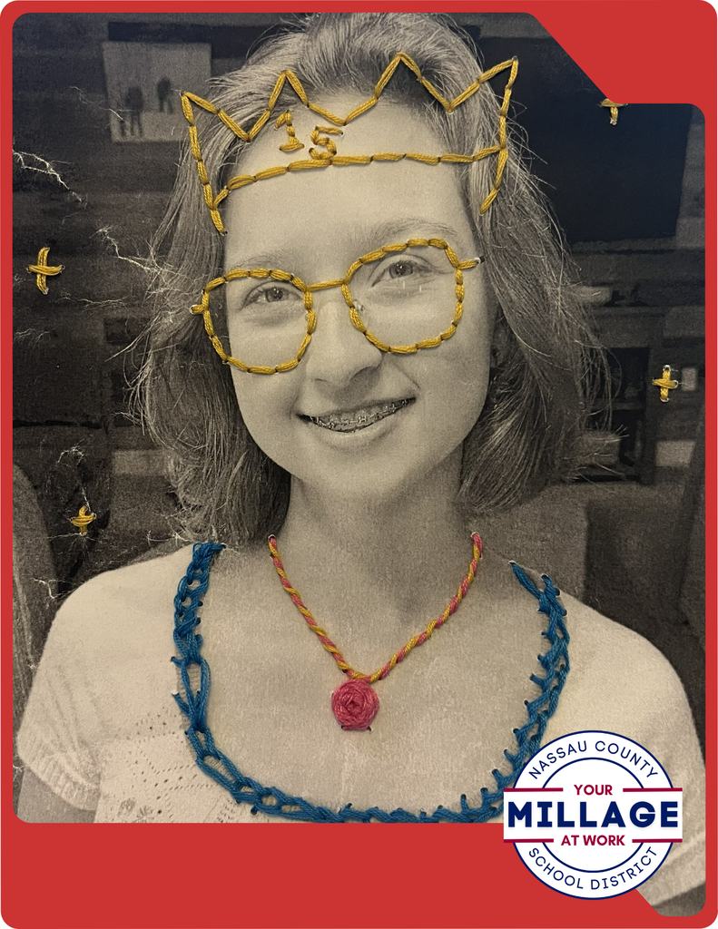Students transformed favorite photographs of themselves into unique mixed-media artwork by embroidering directly onto their printed images.