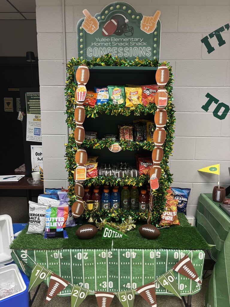 football display with chips, sodas, and candy