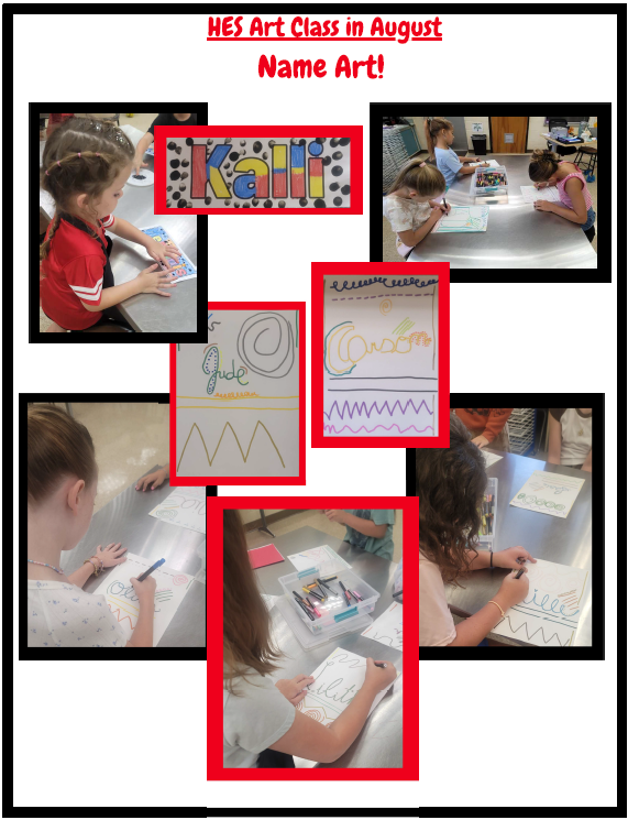 In Art Class students are learning line art through print and cursive writing while decorating their names.