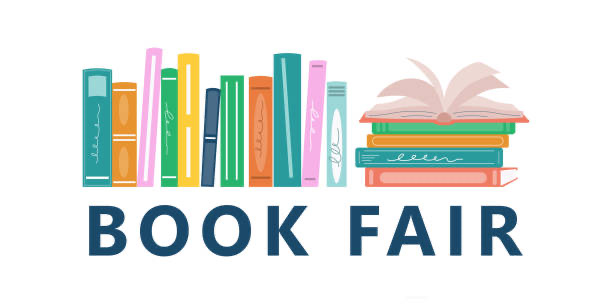 Image of books with the words book fair