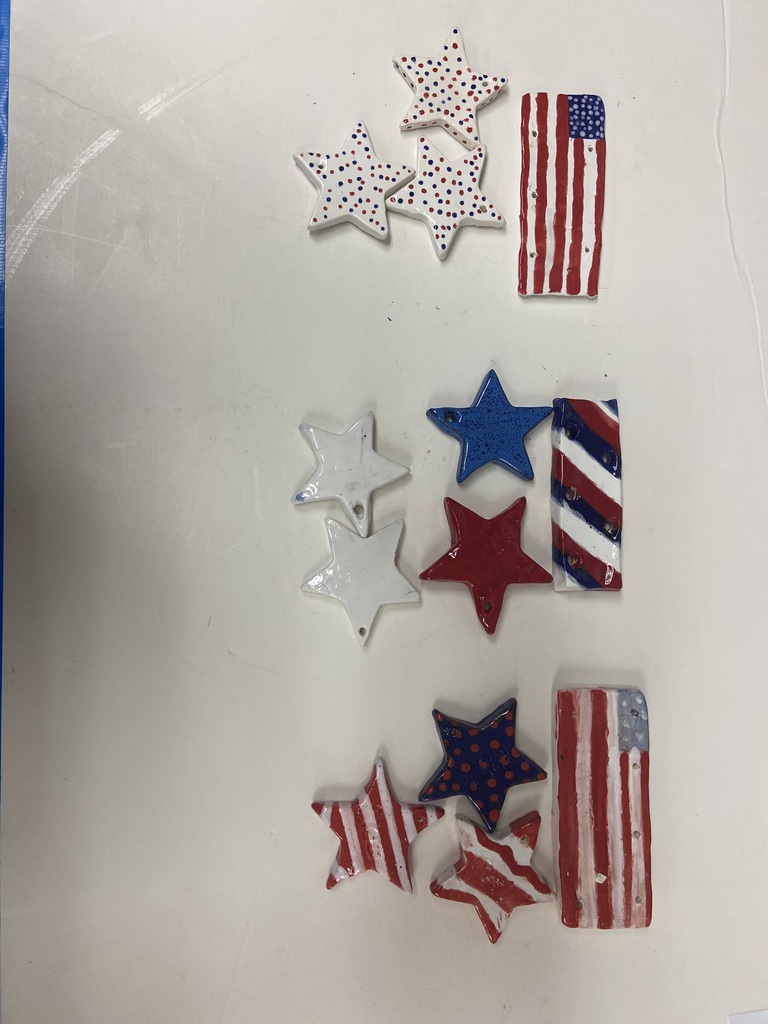 Student examples of ceramics stars and stripes work.