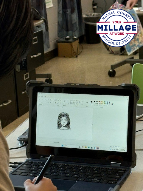 computer with digitally drawn photo