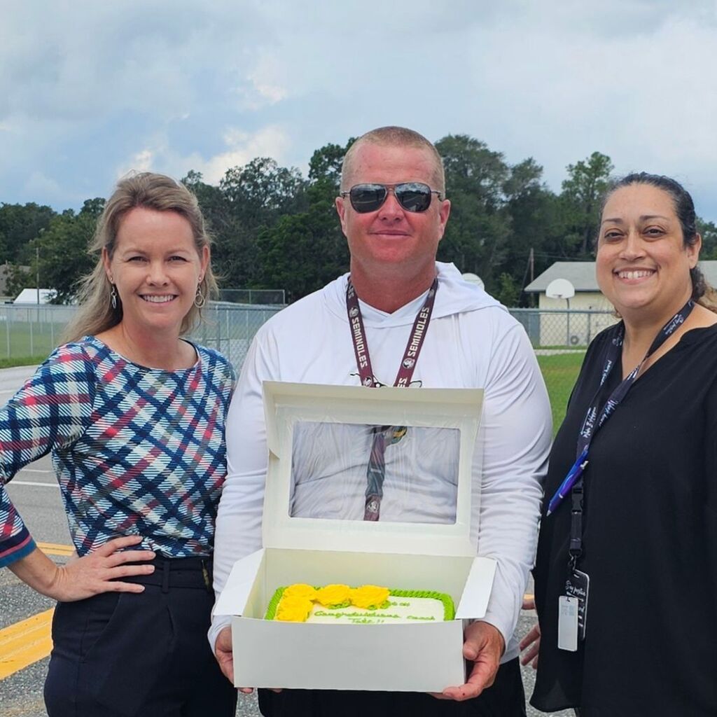 Mrs. Hays, Yulee Elementary Principal (Left), Coach Tate Teacher of the Year (Center), Mrs. Porter Yulee Elementary Assistant Principal(Right)