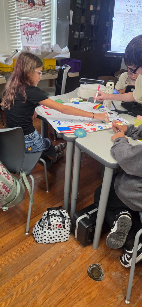 Students creating posters in Mr. West class.