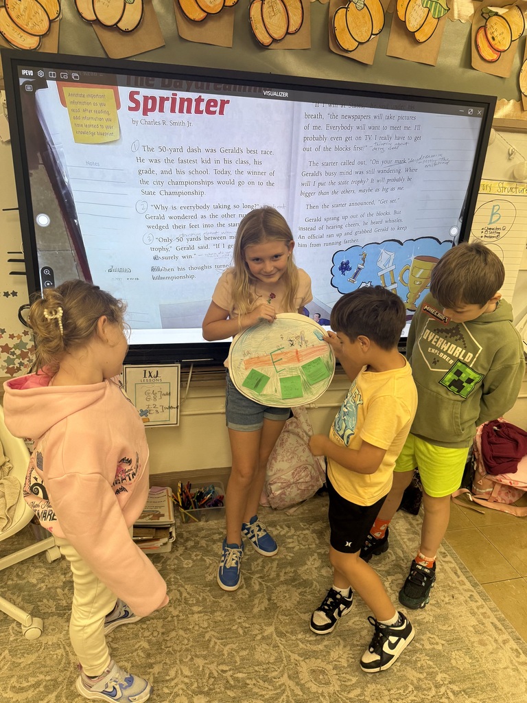students holding up a paper, presenting to the class