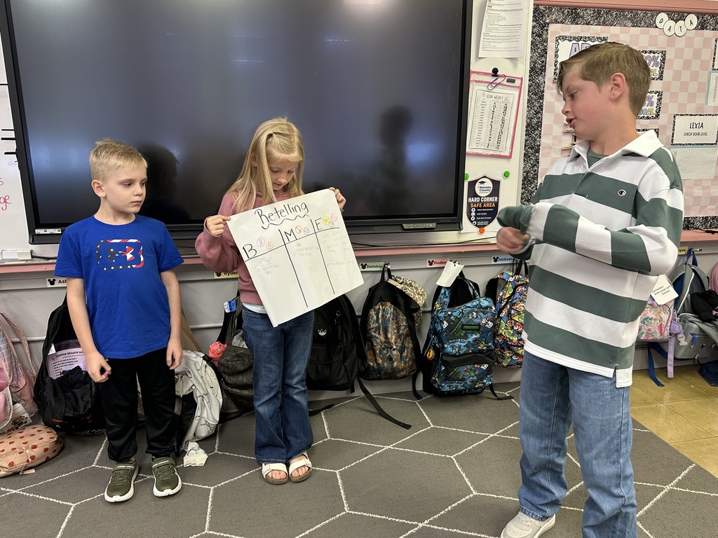 students working together to present their retelling chart