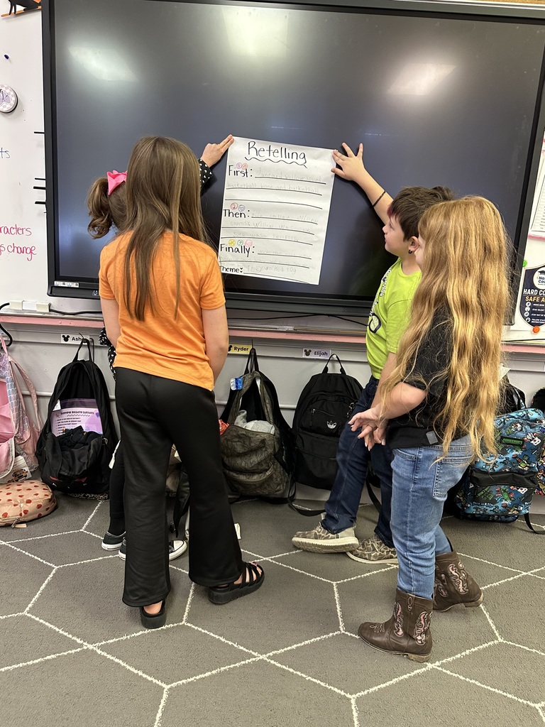 students working together to present their retelling chart