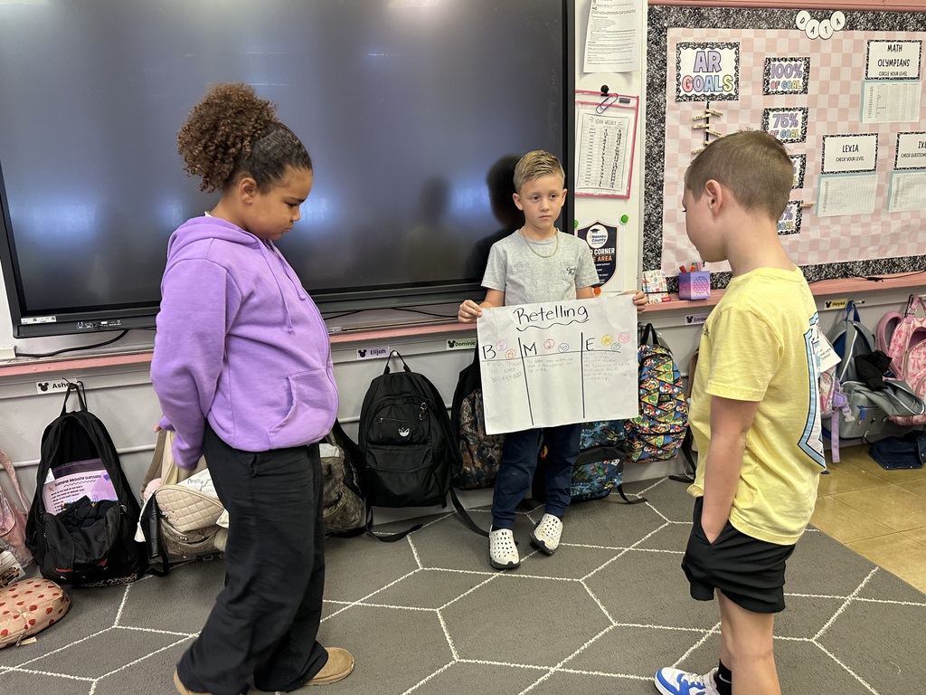 students working together to present their retelling chart