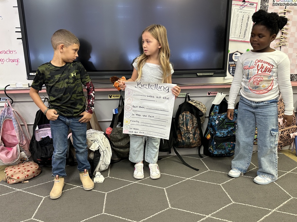 students working together to present their retelling chart