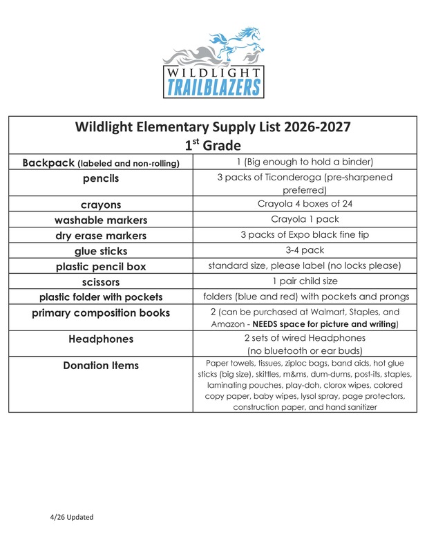 1st grade supply list