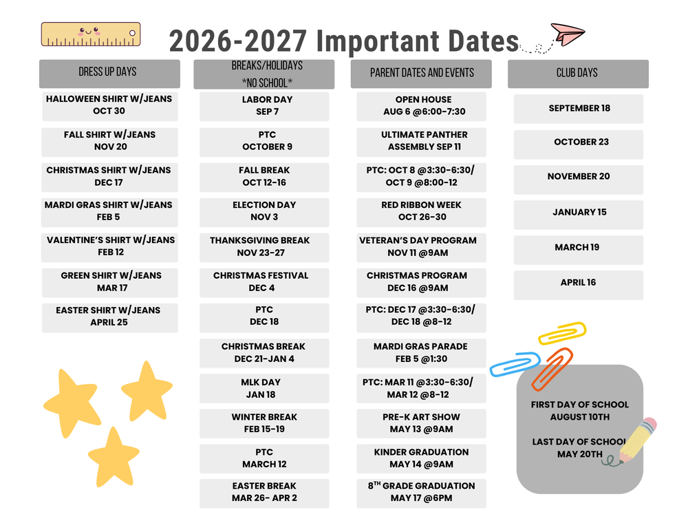 Important dates calendar