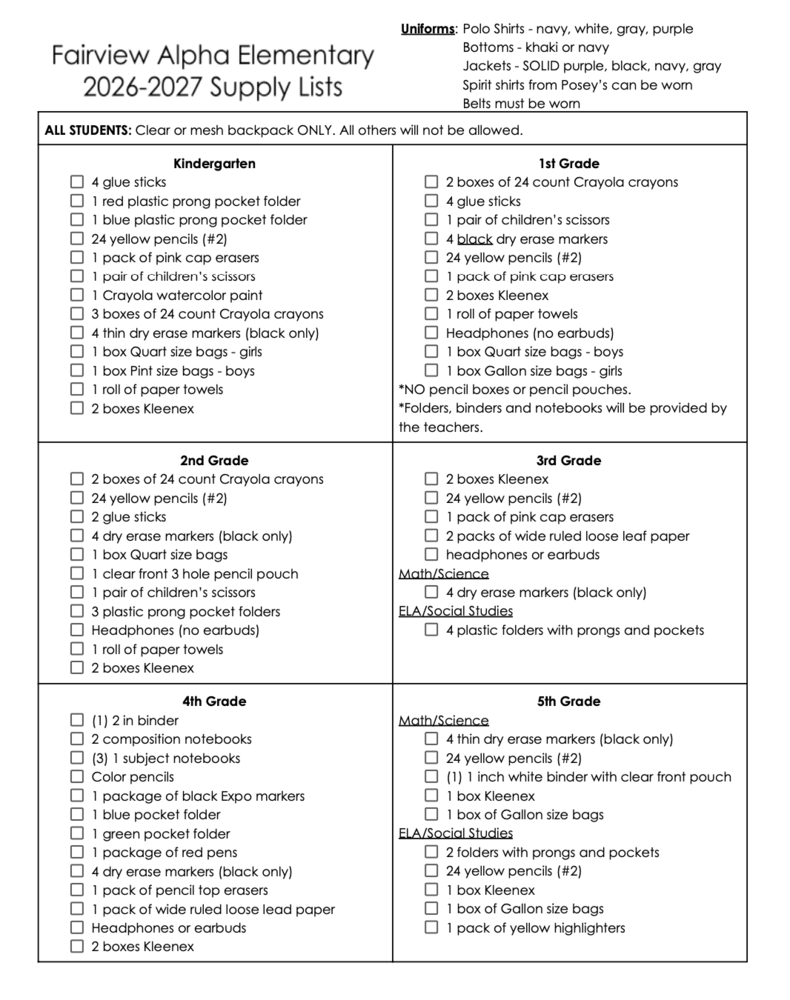 supply list