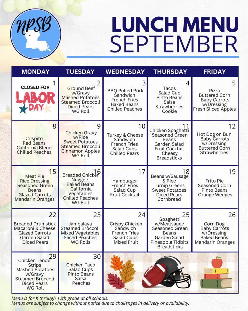 September lunch menu