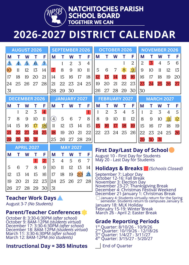 2026-2027 district calendar