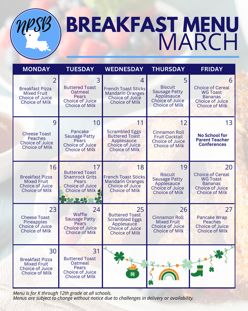 breakfast menu march 2026