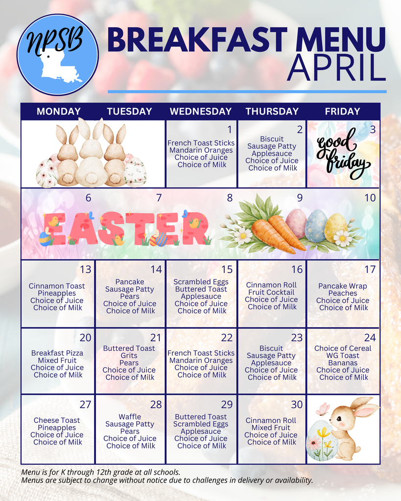 April 2026 breakfast menu