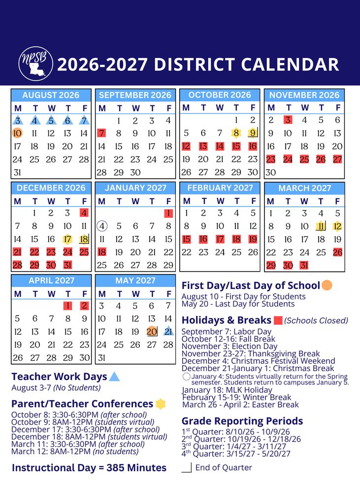 district calendar 2026-2027