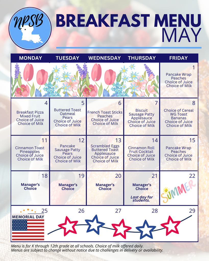 may 2026 breakfast menu