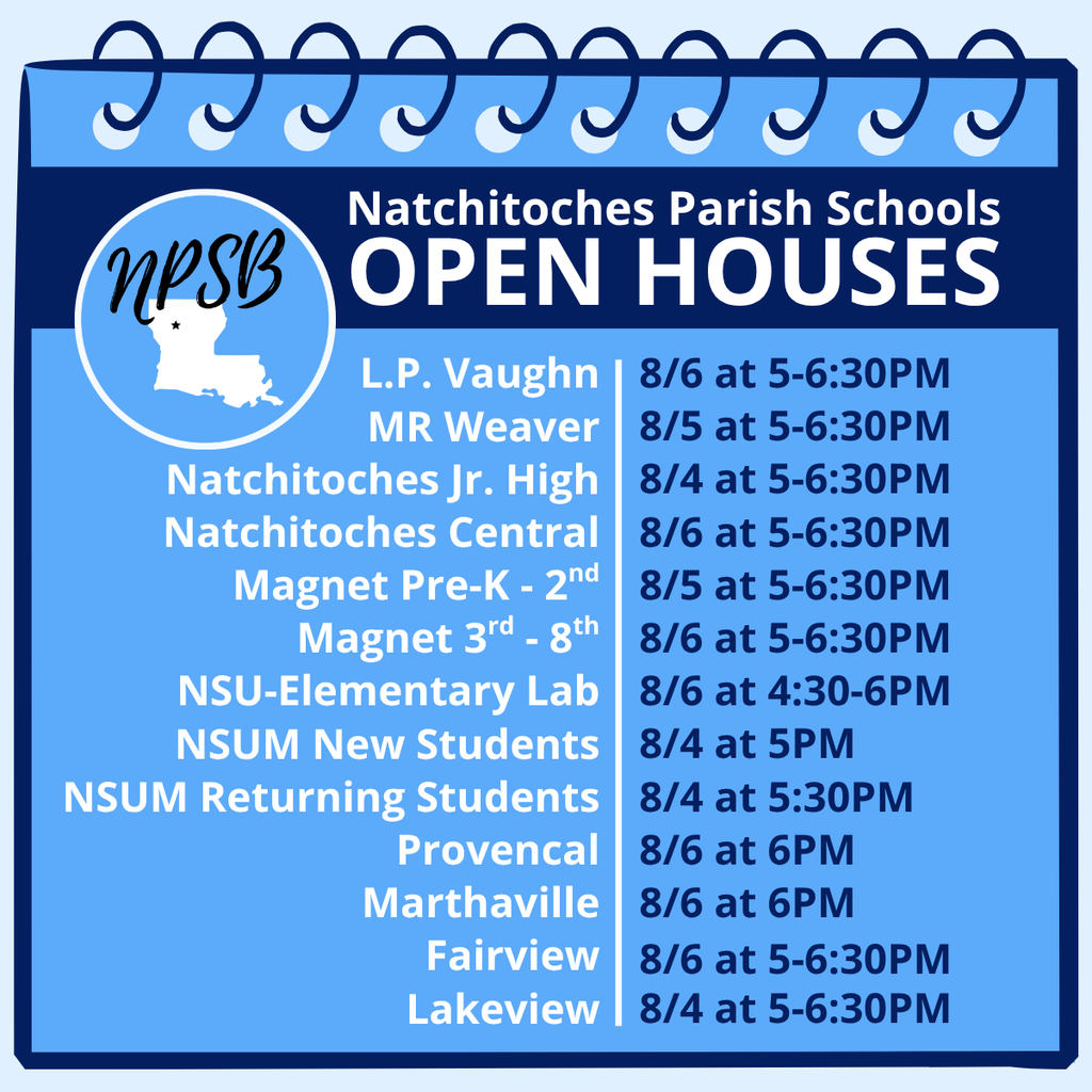 Natchitoches Parish Schools Open House Times