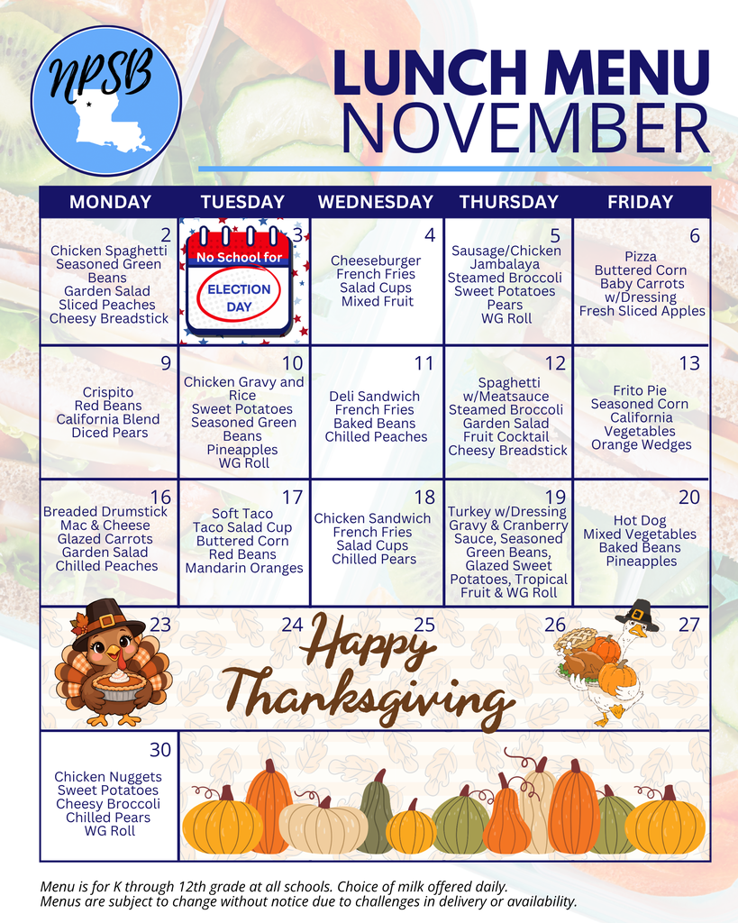 november lunch menu