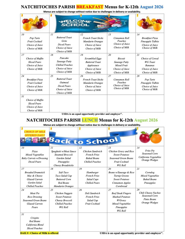 august lunch menu