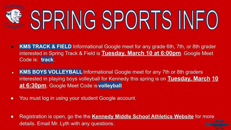 Spring Sports Info Sessions & Registration