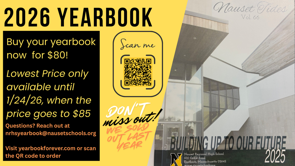 Yearbook Flier with a photo of the 2025 yearbook cover, a qr code to bring the user to the Walsworth Website, and text about the price going up to $85 on 1/24/26