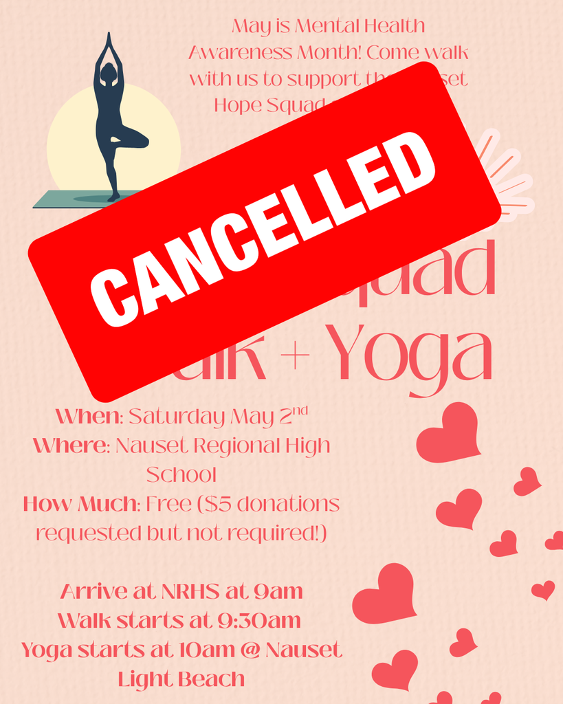 Hope Squad Walk & Yoga Flier announcing Cancellation