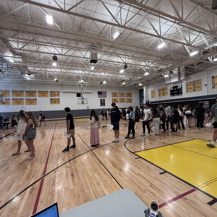 senior students lines up to be signed out!