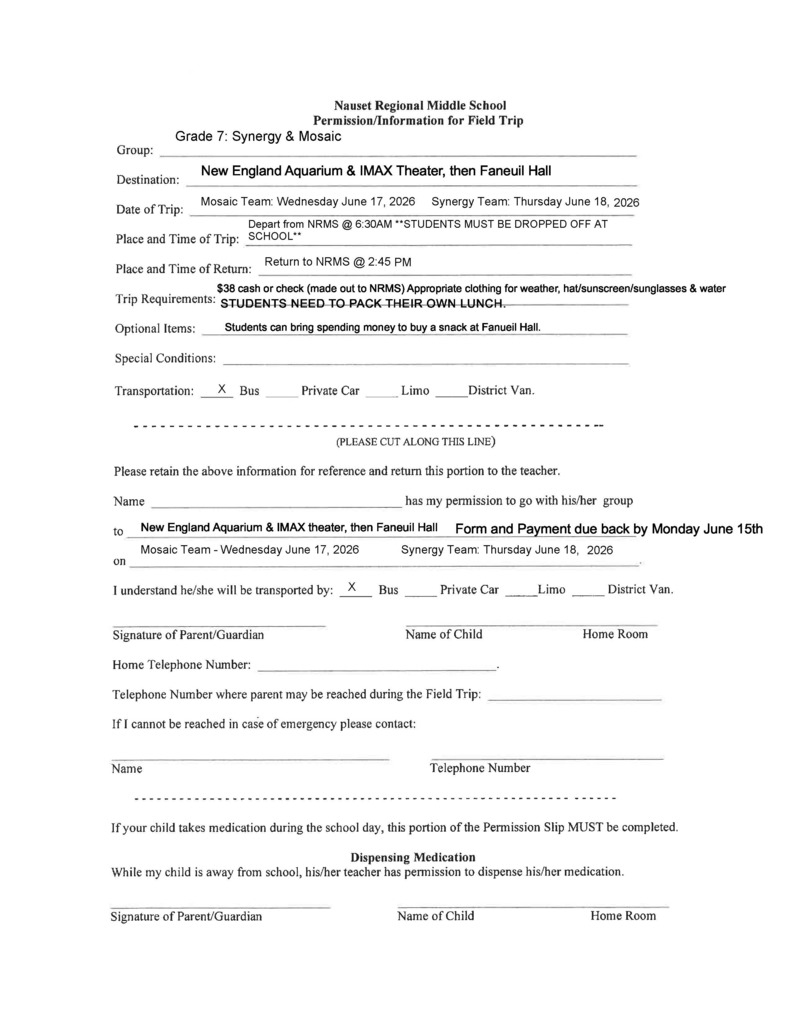 Permission Form - 7th Boston Aquarium