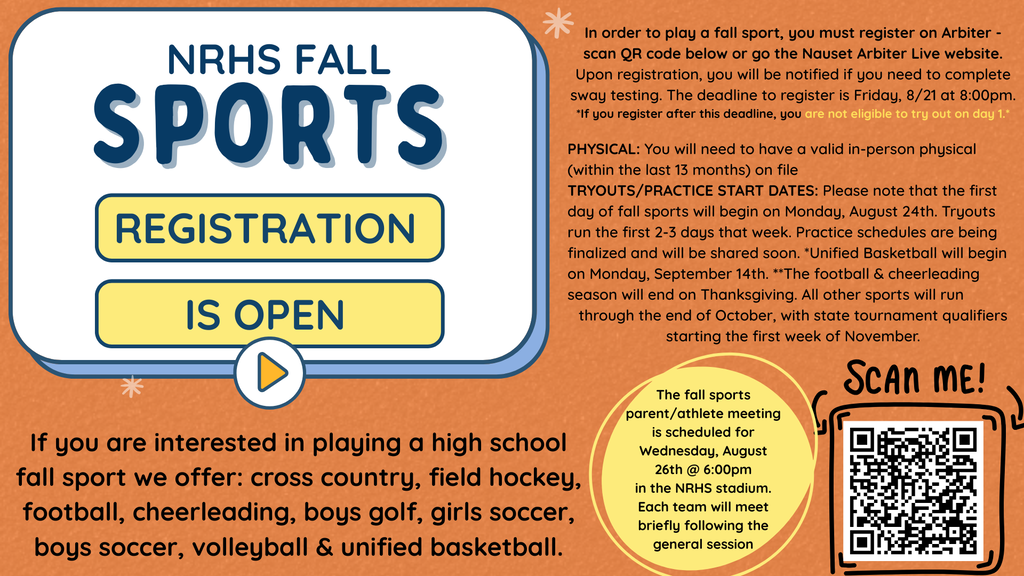 NRHS Fall Sports Registration Open Announcement for 2026