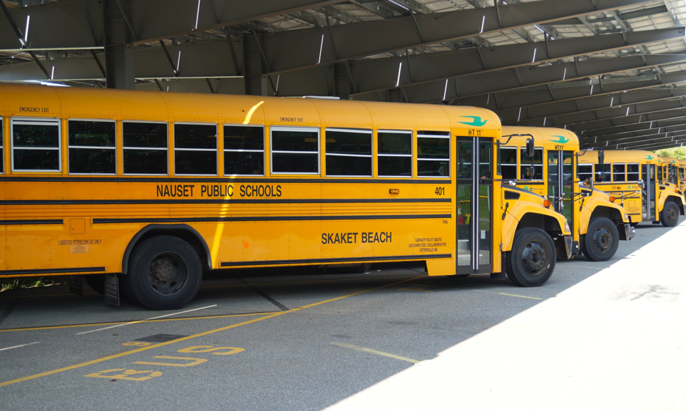 school buses lined up for the first day
