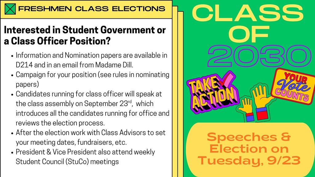 Freshman Class Elections: Tuesday 9/23