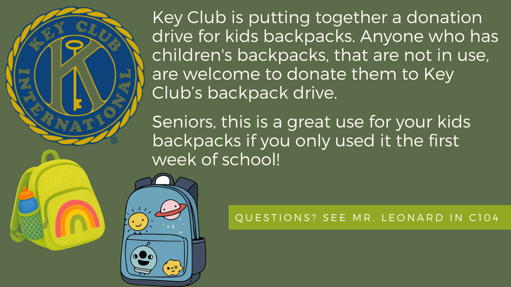 Key Club Backpack Donation Drive Flyer