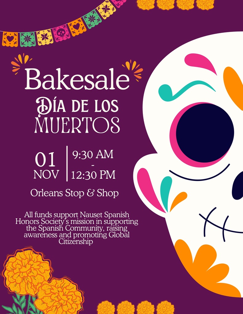 Spanish NHS Bake Sale Flyer: 11/1/26 9:30-12:30 Orleans Stop and Shop