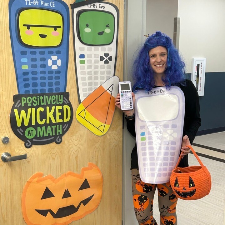 math teacher dressed as a calculator 