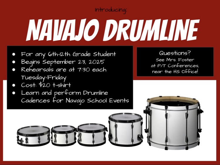 if your student is interested in drumline please have them see Mrs Foster at parent teacher conferences  