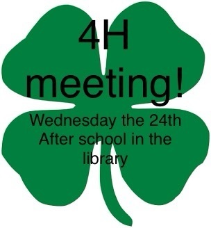 4H meeting Wednesday Sept 24th in the library