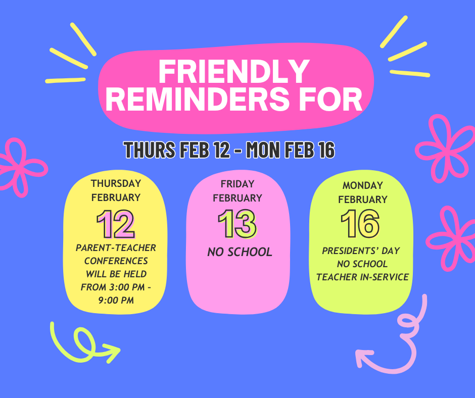 Bright blue background with yellow, pink, and green text bubbles that have information in them. There are other brightly colored doodles around the picture.