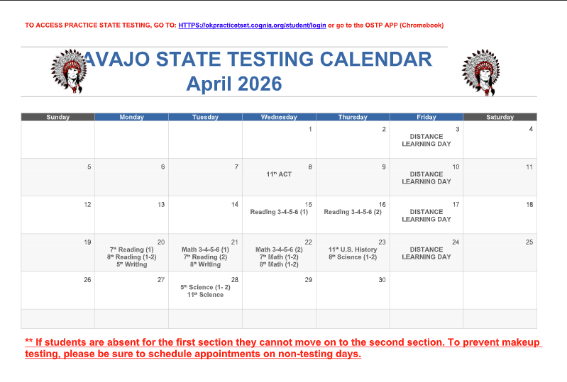 testing calendar