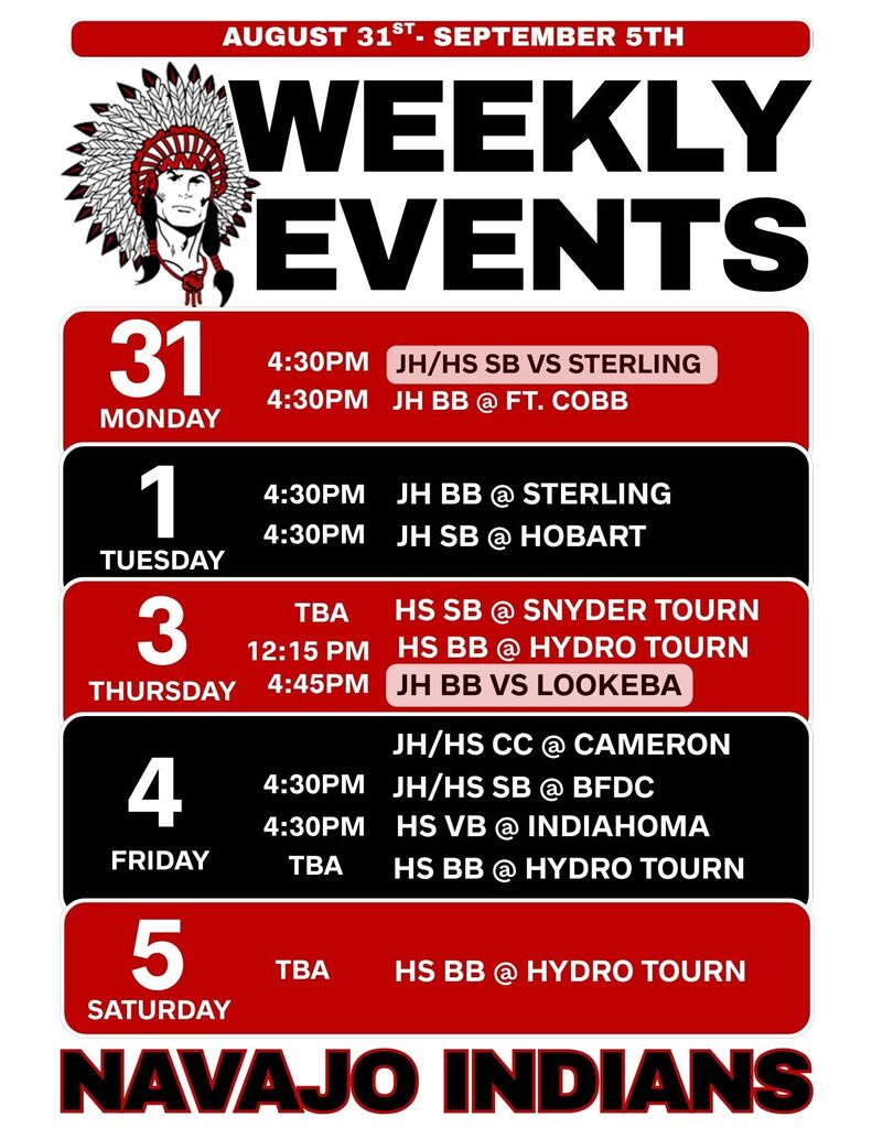 Weekly Events for August 31st- September 5th
