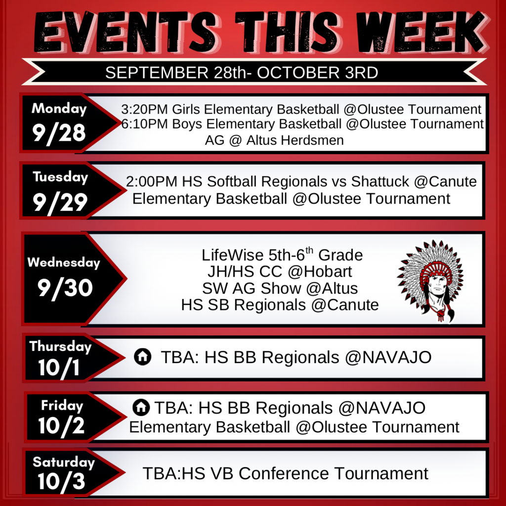 Weekly Events for September 28th- October 3rd