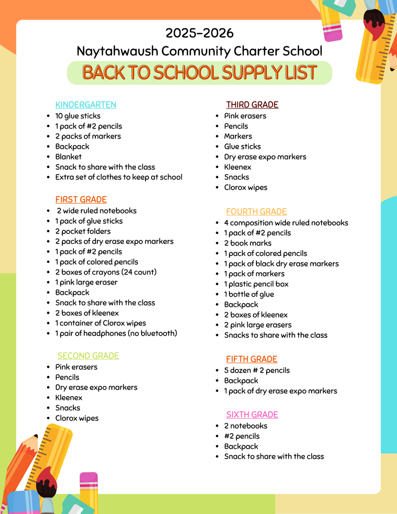 Back To School  Supply List 