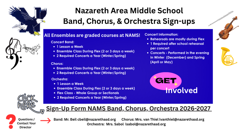 Sign up for band, chorus, and orchestra