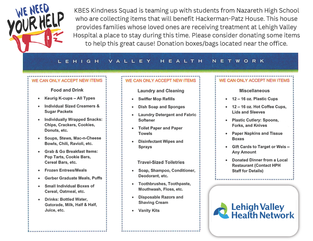 KBES Kindness Squad Flyer for Donations